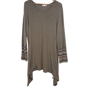 Indigo Soul Womens 2XL Tunic Top Handkerchief Hem Lagenlook Aztec Embroider Cuff